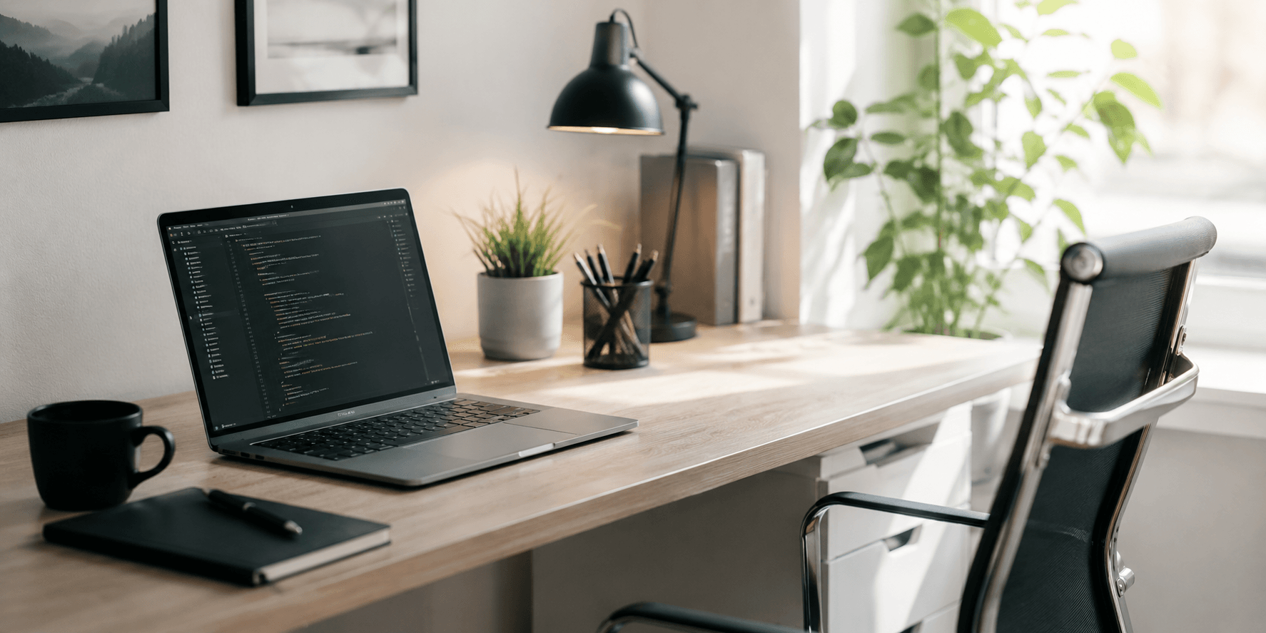 Espai de treball digital amb portàtil i eines professionals per a serveis web i tecnològics.